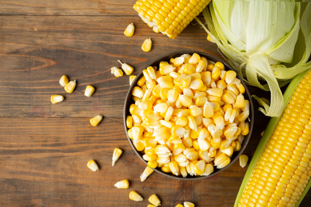 seeds sweet corn wooden table